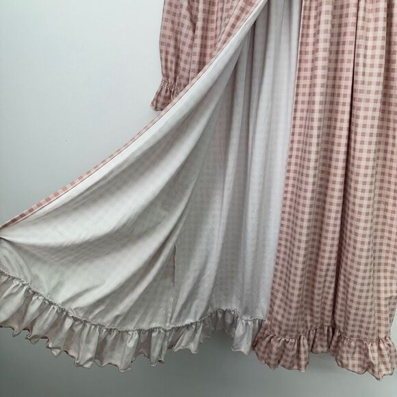 SweetHoney Single Button Ruffle Collar Hem Cuff Neutral Gingham Robe - Picture 7 of 8